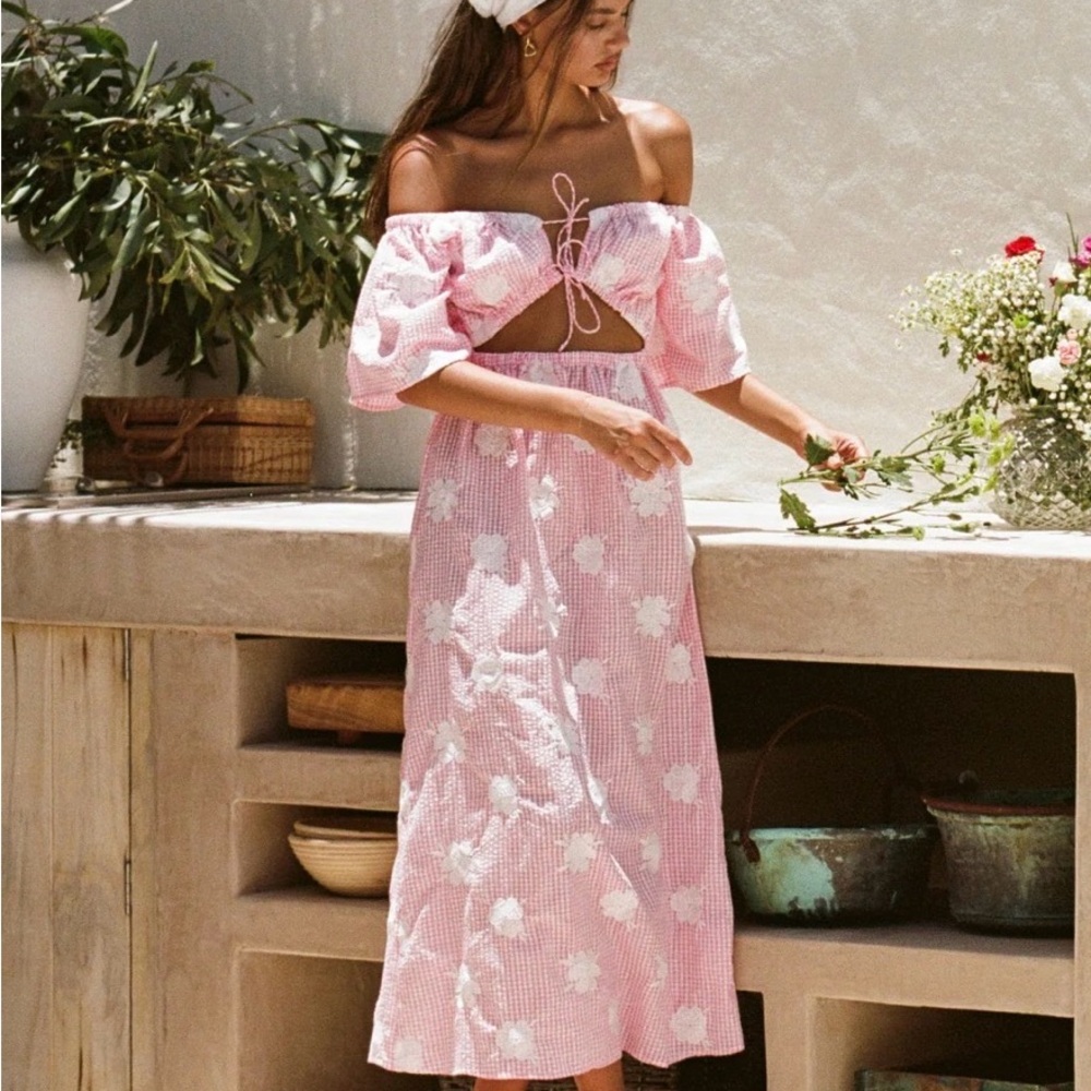 SABO Nalu Off Shoulder Dress - Pink Gingham